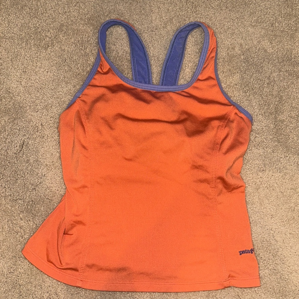 Patagonia Vibrant Orange Tank with Purple Trim - size small